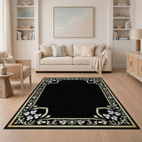 Ornate Gold Floral Black Area Rug