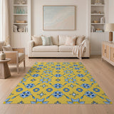 Sunny Yellow Blue Starflower Area Rug