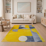 Bold Yellow Grey Geometric Abstract Area Rug