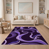 ODIKA Modern Abstract Swirl Purple Washable Area Rug - Low Pile & Non-Slip