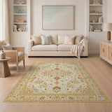 Ivory Traditional Persian Rug with Gold Border Red Florals