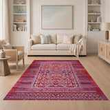 Red Vibrant Red Tribal Geometric Area Rug