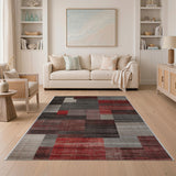 Geometric Patchwork Grey Red Area Rug