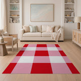 Vibrant Red Pink Checkered Area Rug