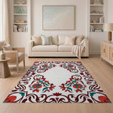 Intricate Red Teal Floral Persian Border Rug