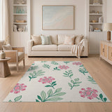 Whimsical Pink Flower Clusters Leaf Rug