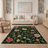 Vibrant Floral Multi-Color Area Rug on Black