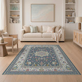Navy Persian Floral Medallion Area Rug