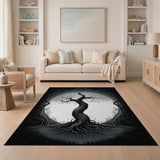 ODIKA Washable Tree of Life Rug, Black & White Low Pile Non-Slip Area Rug
