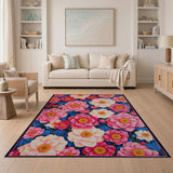 Vibrant Pink White Peony Floral Area Rug
