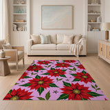 Pink Vibrant Pink Poinsettia Floral Area Rug