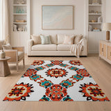 Vibrant Red Teal Heritage Tribal Mandala Rug