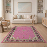 Vibrant Pink Persian Area Rug with Ornate Borders