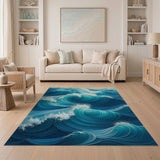 Cascading Ocean Waves Blue Teal Area Rug