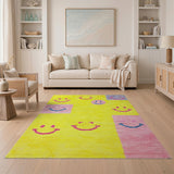 Cheerful Yellow Smiley Faces Kids Area Rug