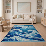 Great Wave Pixelated Blue Area Rug
