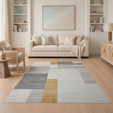 Modern Geometric Block Area Rug in Beige Gray Gold