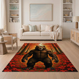 Roaring Muscular Bear in Autumn Forest Rug
