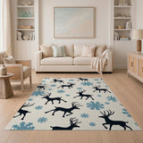 Festive Reindeer Silhouettes Snowflakes Area Rug