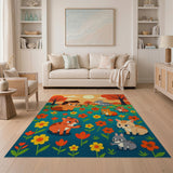 Frolicking Cartoon Kittens in Autumn Meadow Rug