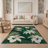 Lush Green Palm Leaf Hibiscus Area Rug