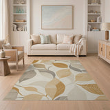 Beige and Neutral Beige Abstract Leaf Area Rug