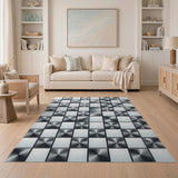 Brushed Silver Checkerboard Area Rug