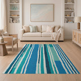 Vertical Blue Teal Stripe Geometric Rug