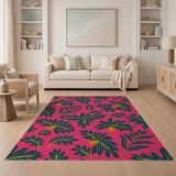 Vibrant Pink Monstera Leaf Orange Fruit Rug