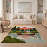 Serene Mountain Lake Cabin Canoe Area Rug