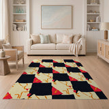 Bold Geometric Black Red Orange Area Rug