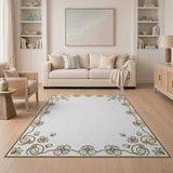 Vintage Floral Daisy Border Beige Area Rug