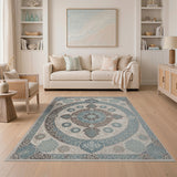 Blue Teal Persian Medallion Area Rug