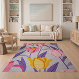 Vibrant Tulip Floral Area Rug in Pink Yellow