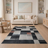 Modern Geometric Block Area Rug in Black Grey Beige