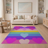 Multi-color and Patterns Rainbow Hearts Striped Area Rug