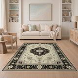 Timeless Ivory Black Persian Medallion Rug