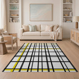 Bold Black Yellow Plaid Grid Area Rug