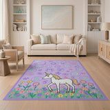 Purple Unicorn Alphabet Kids Cartoon Rug