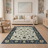 Navy Blue Floral Vine Persian Area Rug