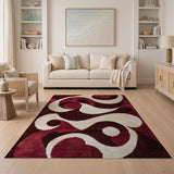 Red Swirl Geometric Modern Area Rug
