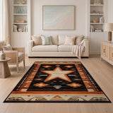 Southwestern Rust Star Area Rug Black Cream
