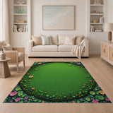 Lush Green Center Vibrant Floral Border Area Rug