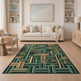 Green Bamboo Lattice Woven Area Rug