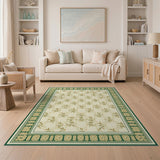 Beige Leaf Trellis Area Rug with Green Border