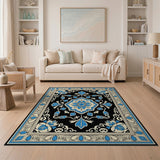 Intricate Blue Floral Persian Area Rug