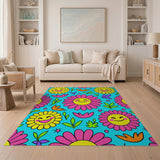 Playful Smiling Flowers Cartoon Area Rug