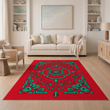 Red Teal Persian Medallion Area Rug