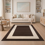 Dark Brown Geometric Border Area Rug