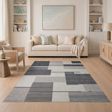 Black and White Modern Black White Geometric Block Rug